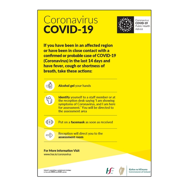 HSE Emergency Department Coronavirus Measures Sign